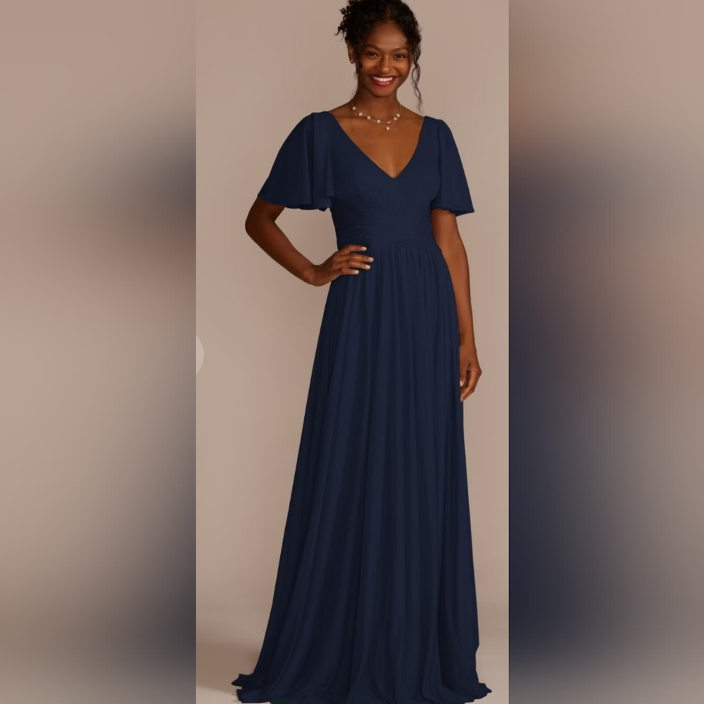 David's Bridal Celebrate DB StudioFlutter Sleeve Crisscross Mesh Dress Size 18
